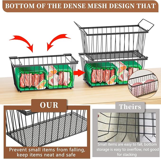 Enhanced Leak-Proof Bottom - Freezer Organizer Bins ，5 Pack Stackable Deep Freezer Organizer Bins for 7 Cu.FT Small Chest Freezer，Easy Get Bottom Foods without Digging
