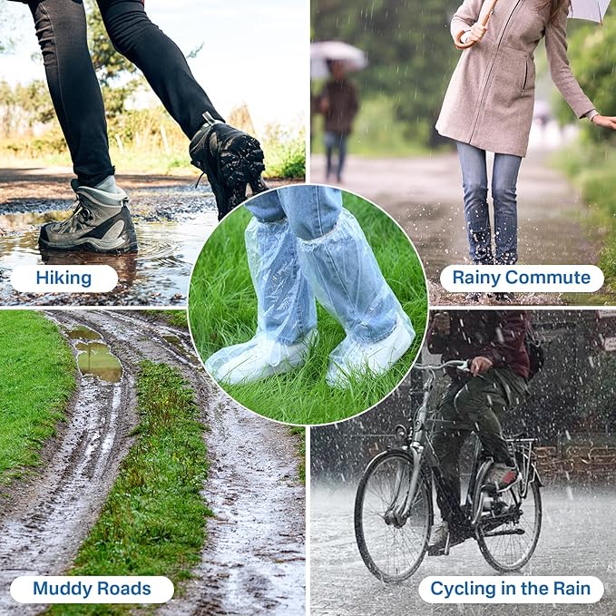 12 Pairs Waterproof Shoe Covers Plastic Boot Covers Disposable Thicker Long Rain Shoes and Boots Cover Non-Slip,Indoor Outdoor Overshoes for Men and Women
