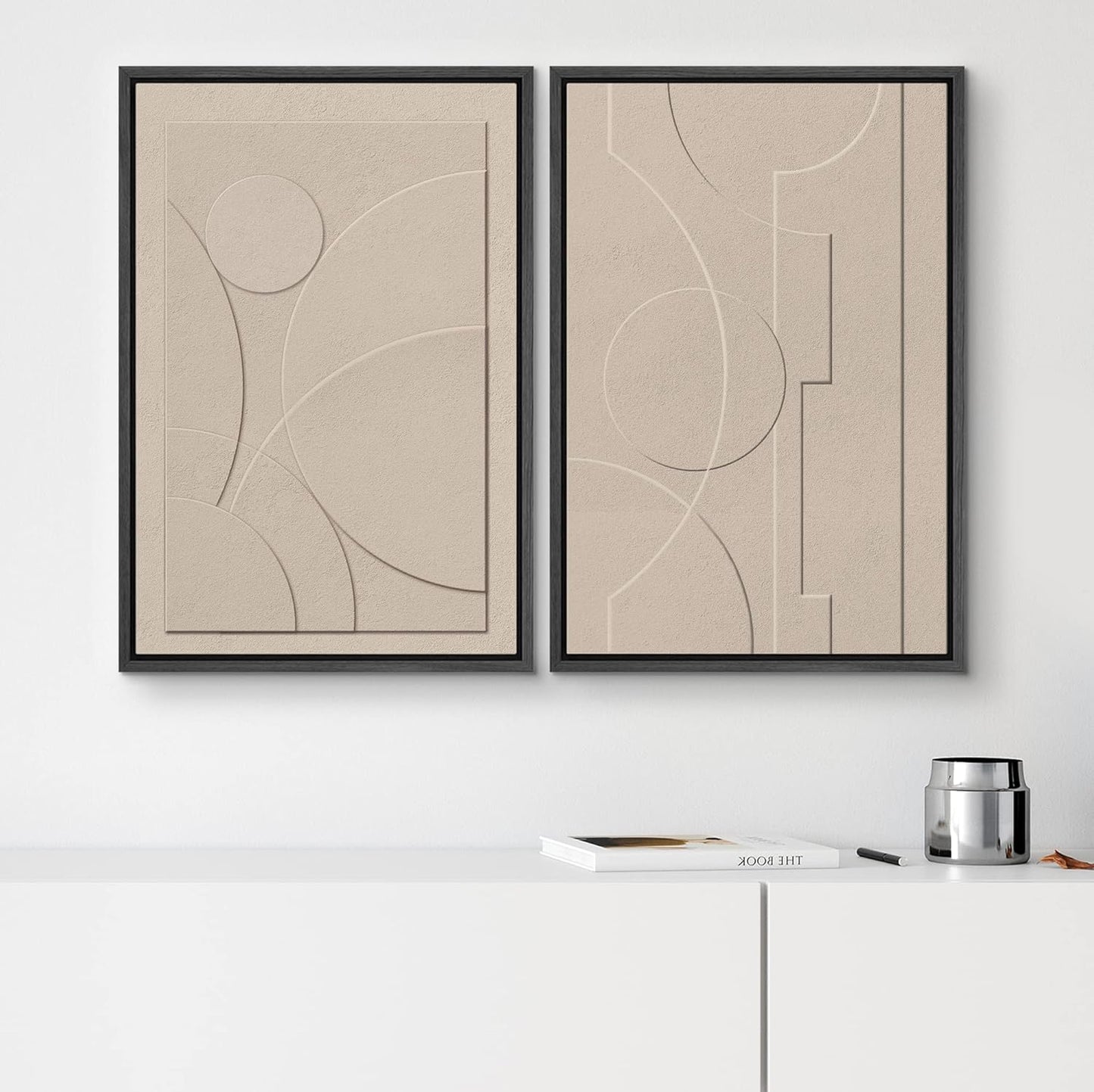 SIGNWIN Framed Canvas Print Wall Art Set Art Deco Geometric Polygon Collage Abstract Shapes Illustrations Minimal Decorative Boho Nordic Relax for Living Room, Bedroom, Office - 24"x36"x2 Black