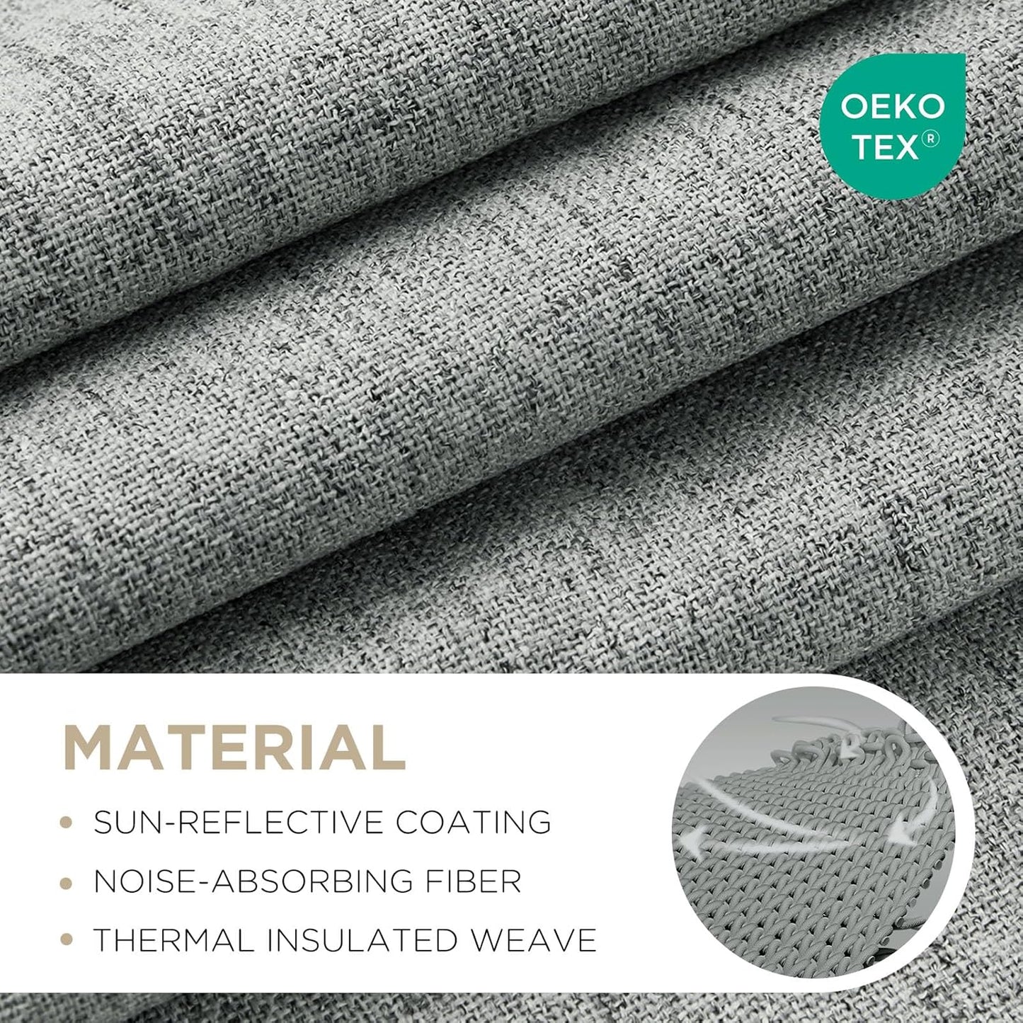 Joydeco 100% Blackout Curtains for Bedroom - Natural Linen Curtains 70" W x 90" L Long, Thermal Insulated 1 Panels Light Grey. Room Darkening Light Blocking Drapes for Living Room