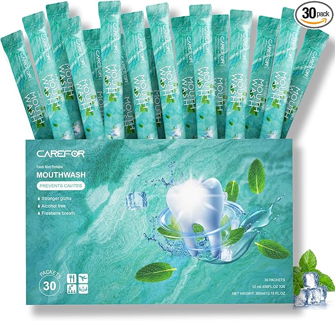 Mouthwash Travel Size Portable Packets to Go, Alcohol & Fluoride Free Fresh Mint MouthwashStrips for Superior Oral Hygiene,30 Individual Disposable Mouthwash Packs(Pack of 30)
