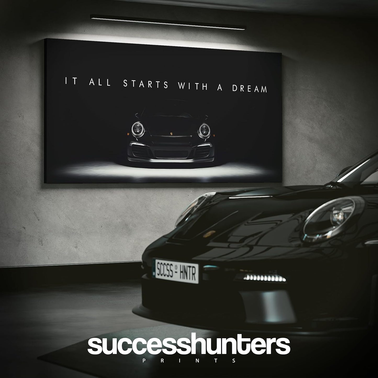 Motivational Wall Art for Office, Super Car Art Canvas, Inspirational Automotive Decor for Porsche Sportscar Lovers, Motivational Wall Decor for Office and Home, Inspiring Car Poster (20 X 10 in)