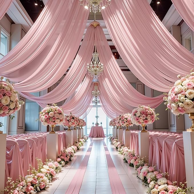Wedding Arch Draping Fabric, 1 Panel 18FT Dusty Rose Sheer Backdrop Curtain Chiffon Fabric Drapery Voile Scarf Draping Panels for Wedding Archway Ceremony Curtain Valance Party Decoration