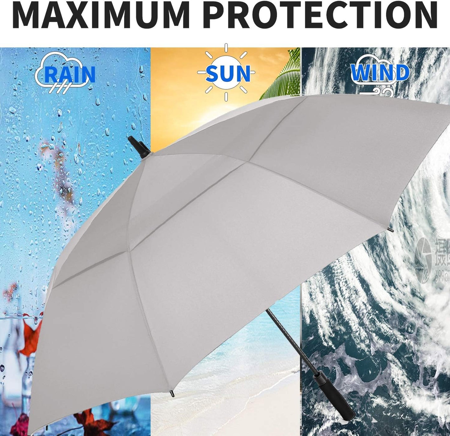 MRTLLOA Extra Large Golf Umbrella, 54/62/68/72 Inch Automatic Open, Oversize Double Canopy Vented Windproof Waterproof Sports Umbrellas for Rain