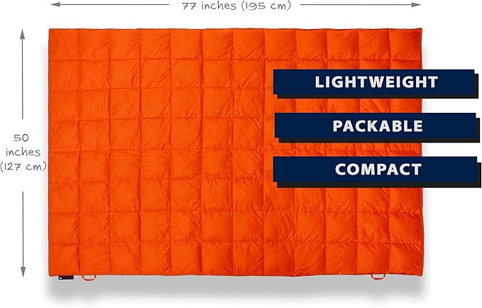 Get Out Gear Down Camping Blanket - Puffy, Packable, Lightweight and Warm | Ideal for Outdoors, Travel, Stadium, Festivals, Beach, Hammock | 650 Fill Power Water-Resistant Backpacking Quilt