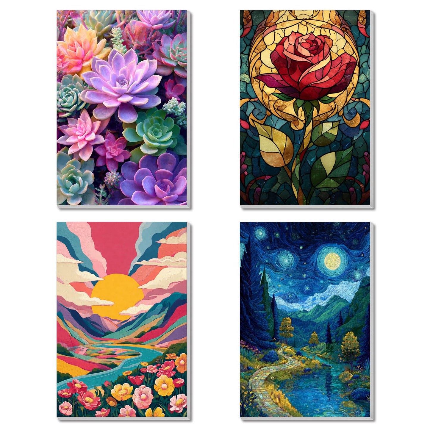 4 Pack Framed Paint by Numbers Kit for Adults Beginner Canvas Painting by Numbers for Adults Cactus Plants Easy Adult Paint by Number Kits with Frame Rose Flowers Watercolor Painting by Number 8x12 In