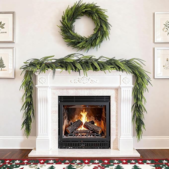 Artificial Norfolk Pine Garlands, 4 Pcs 6 Ft Real Touch Pine Garlands, Christmas Greenery Green Garland for Mantle, Fireplace, Table, Wall, Outdoor, Indoor Christmas Decorations (6 FT, 4)