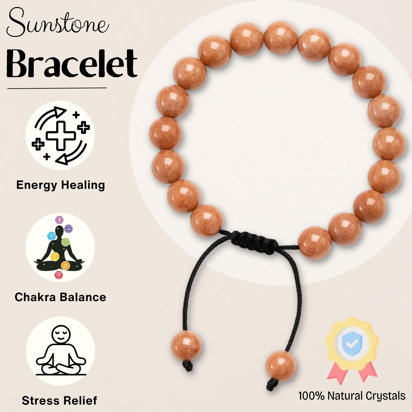 Amazing Gemstone Sunstone Bracelet for Women Men's Gifts - Protection Healing Crystal Bracelet - 8mm Gemstone Beaded Adjustable Bracelet