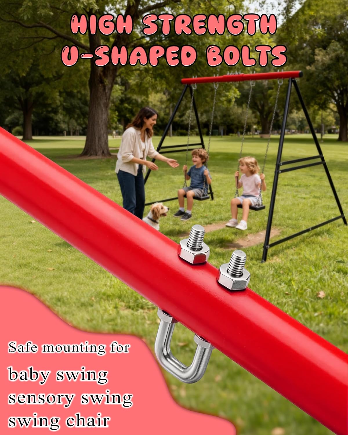 Porch Swing Stand Frame for Both Kids and Adults,440Lbs Heavy-Duty Metal A-Frame for Swing Sets for Backyard (Frame Only) (Deep Red-2person)