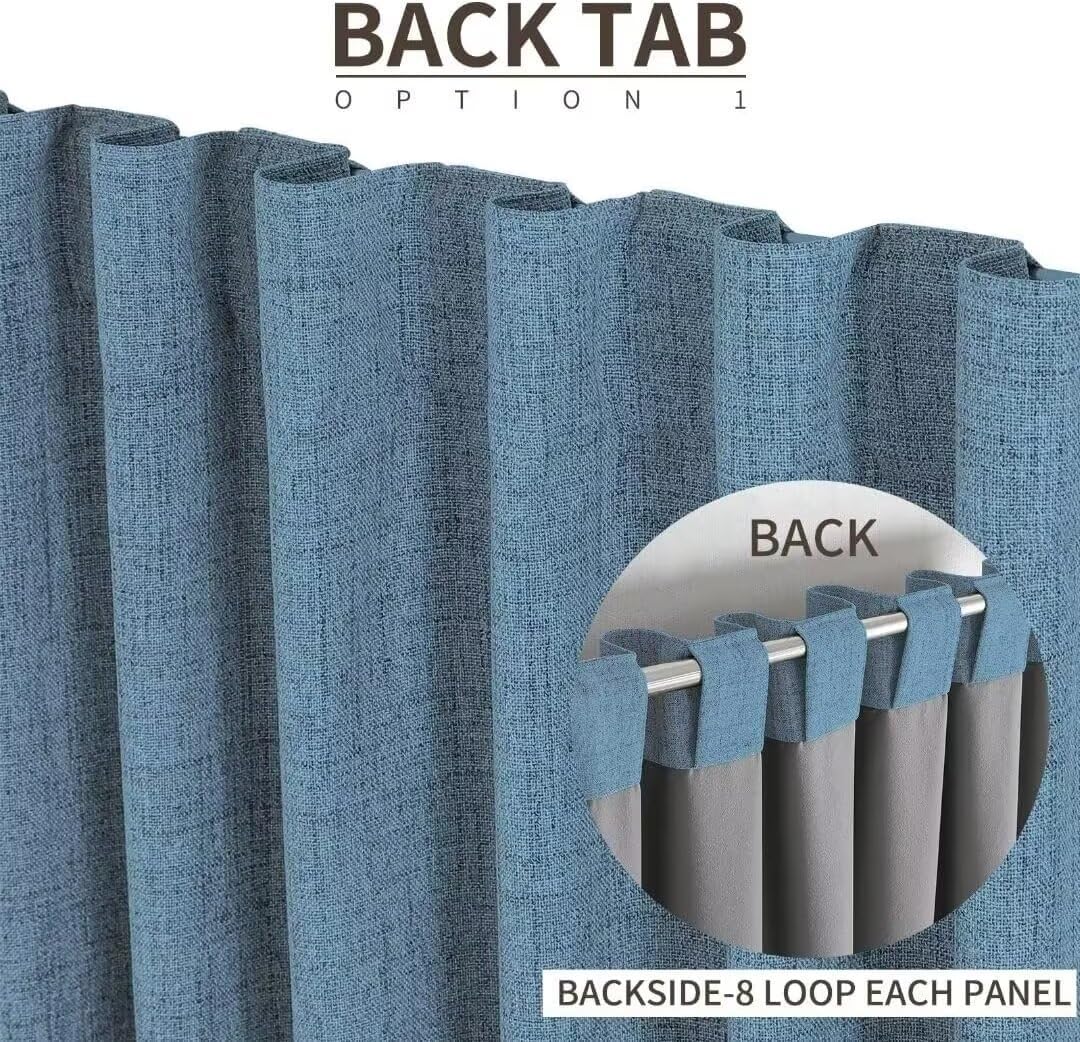 Joydeco Natural Linen Curtains 84 inch Length 2 Panels Set Burg 100% Blackout Patio Door Curtain Room Darkening Sliding Door Curtains Thermal Insulated Back tab Rod Pocket(105x84 inch, Sky Blue)