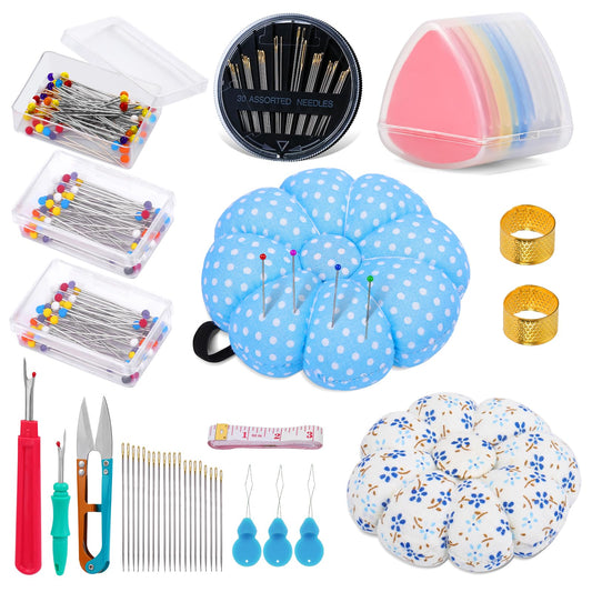 Sewing Pin Cushion Kit, Wrist Pin Cushions for Sewing, Needle Cushion with 150Pcs Sewing Pins, 50Pcs Sewing Needles, Seam Rippers, Scissors, and Tape Measure