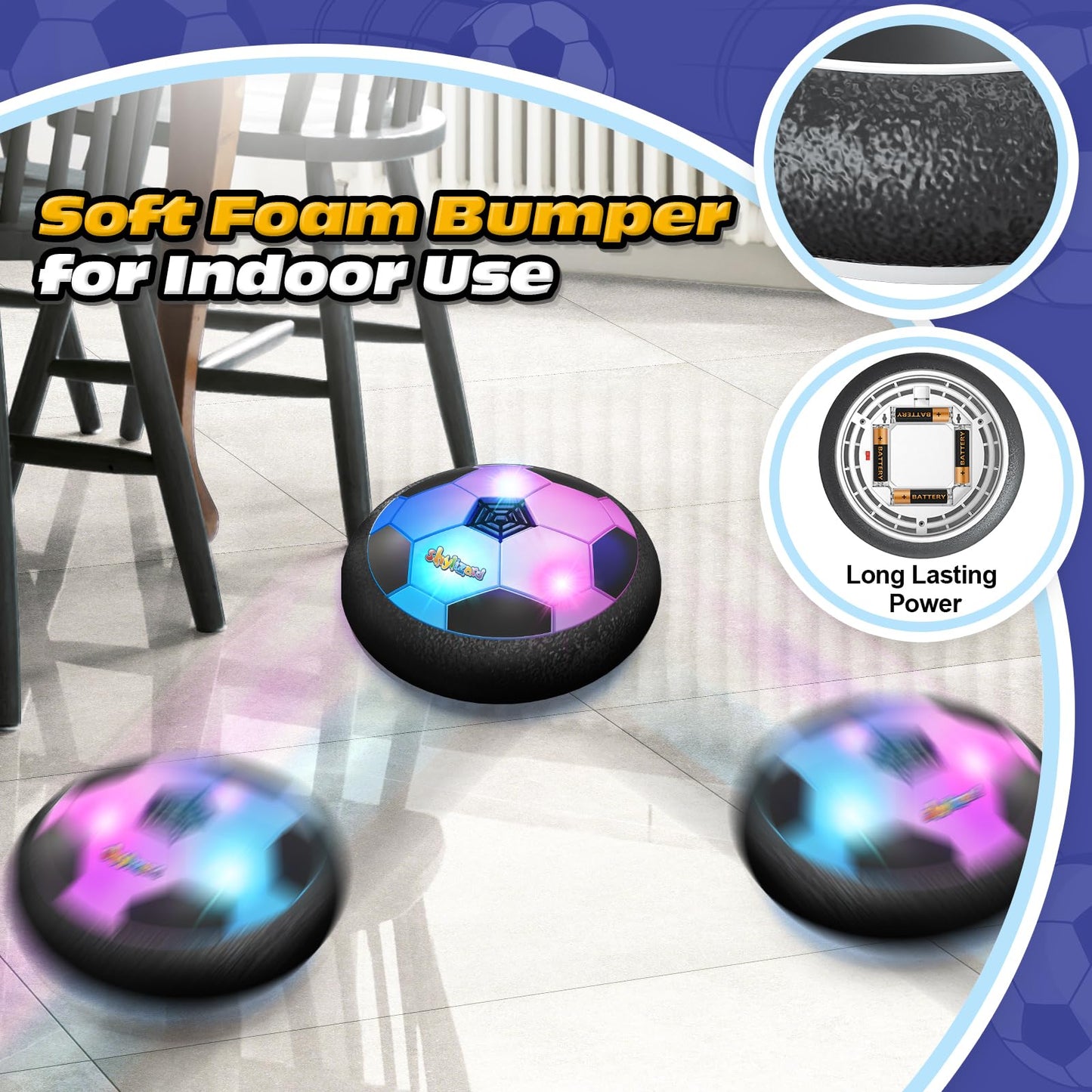 ShyLizard Set of 2 Hover Soccer Ball,Boys Toys Gifts for 3 4 5 6 7 8 Years Old,Air Power Kids Soccer Ball with LED Light,Hover Soccers Balls Indoor for Boys and Girls 3-5 6-8,Outdoor Indoor Game