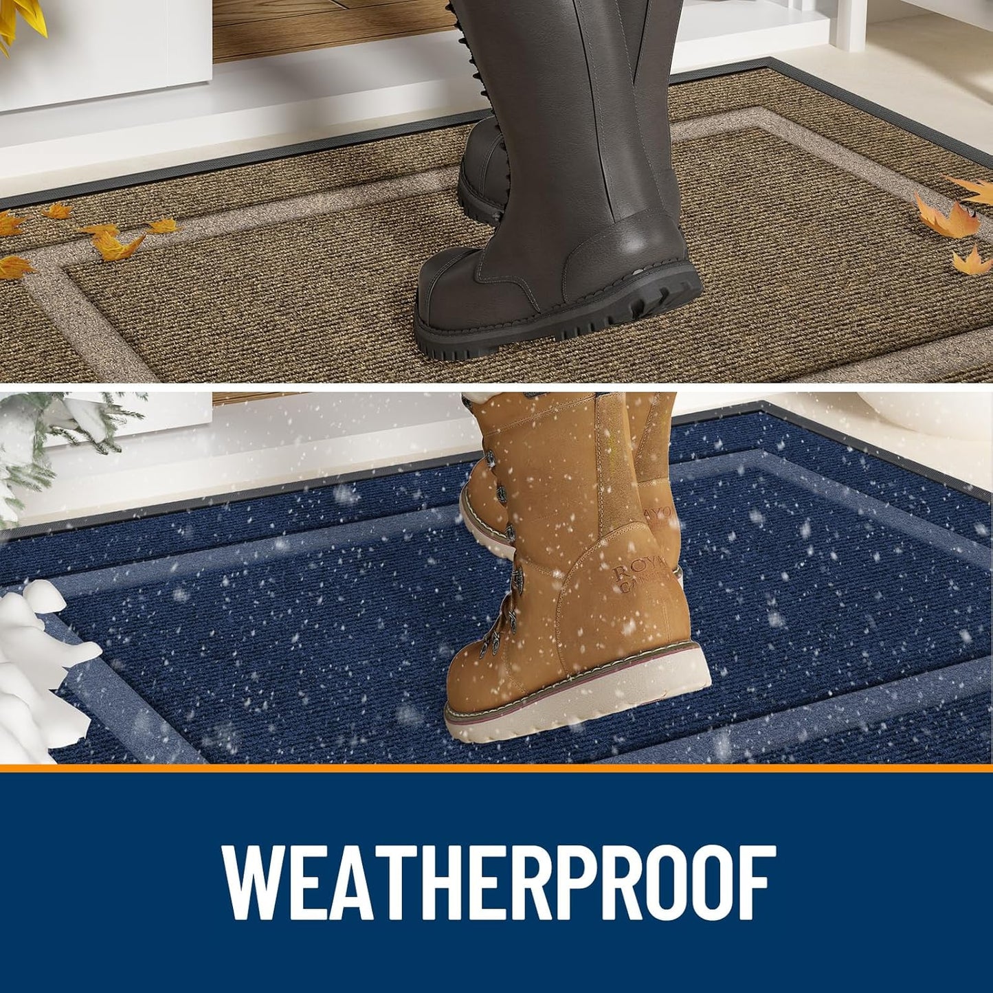 OLANLY Front Door Mat Indoor Outdoor Entrance, Waterproof All-Season, All-Weather Doormat, Sturdy Natural Rubber, Fade Resistant, Low Profile, Easy Clean Patio Porch Entryway Mat, 59x30, Blue