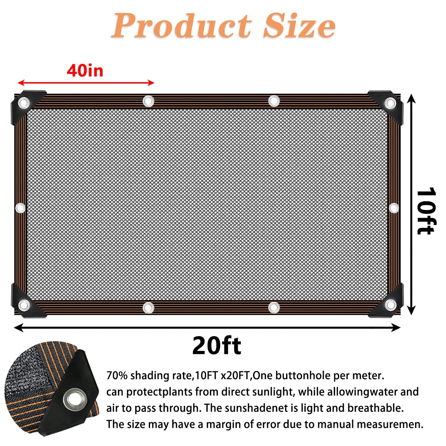 10x20FT Shade Cloth - for Garden Plants Greenhouse,70% Sunblock Shade Neting -for Outdoor Garden Pergola Patio Lawn Kennel Chicken Coop Easier to Hang Plant