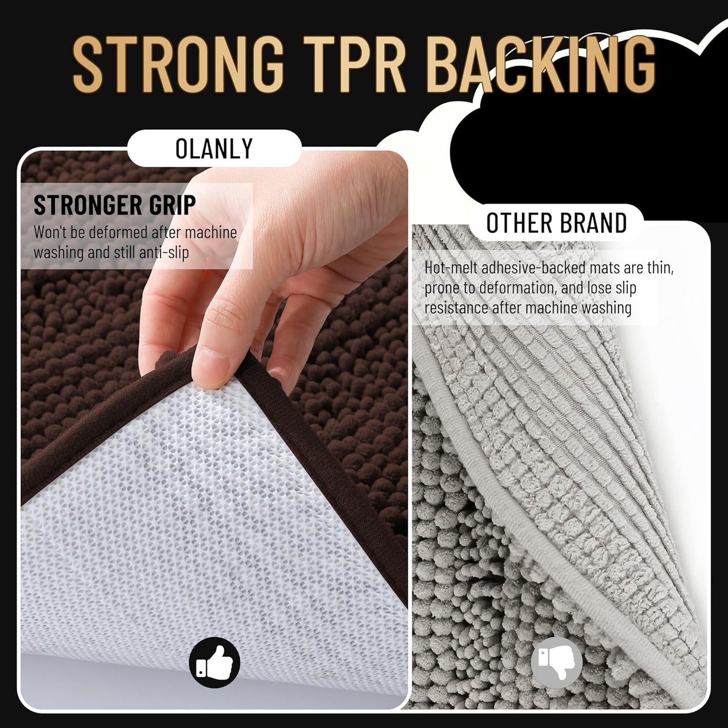 OLANLY Thick Bathroom Rugs 70x24, Extra Soft Absorbent Chenille Striped Bath Rugs, Rubber Backing, Machine Wash Dry, Bath Mats for Bathroom Floor, Tub and Shower, Home Decor Accessories, Brown