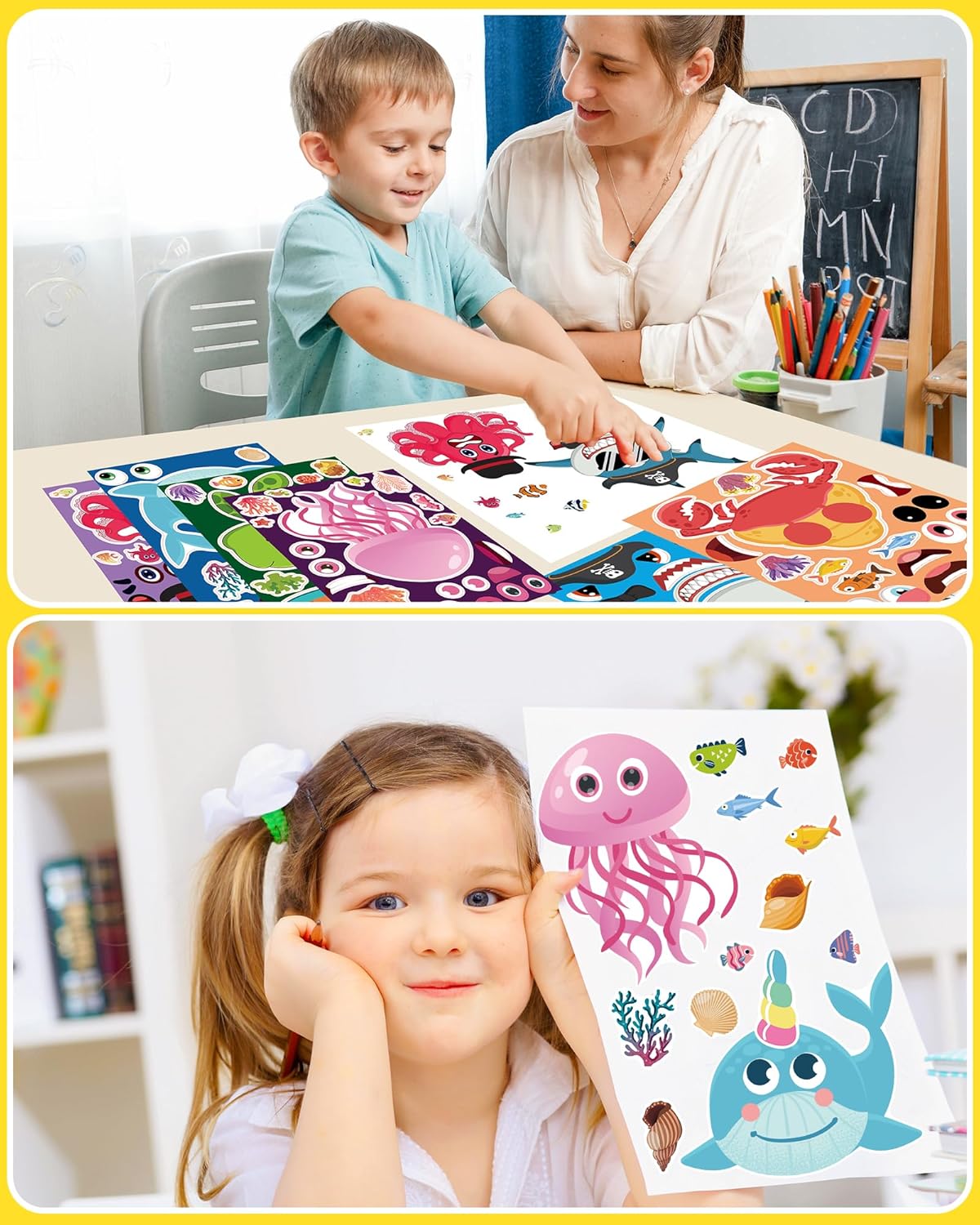 24 Pcs Make Your Own Sea Animal Sticker Sheets for Kids with Animal Party Favors Face Stickers for Toddlers Crafts Activities Gift Bags Birthday Party Favors for Kids