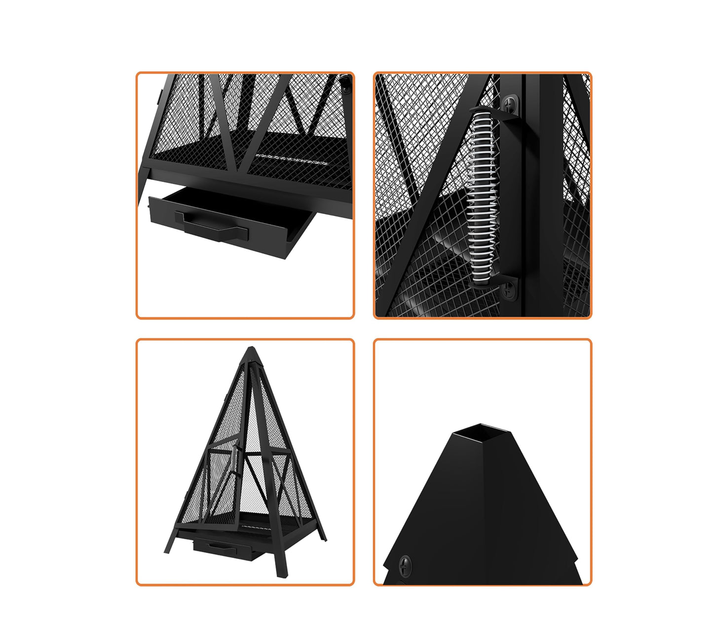 Kingson Pyramid Fire Pit, Heavy-Duty Steel Smokeless Wood Burning Fire Bowl for Outdoor Patio Garden Backyard, Bohemian & Meditation Decor