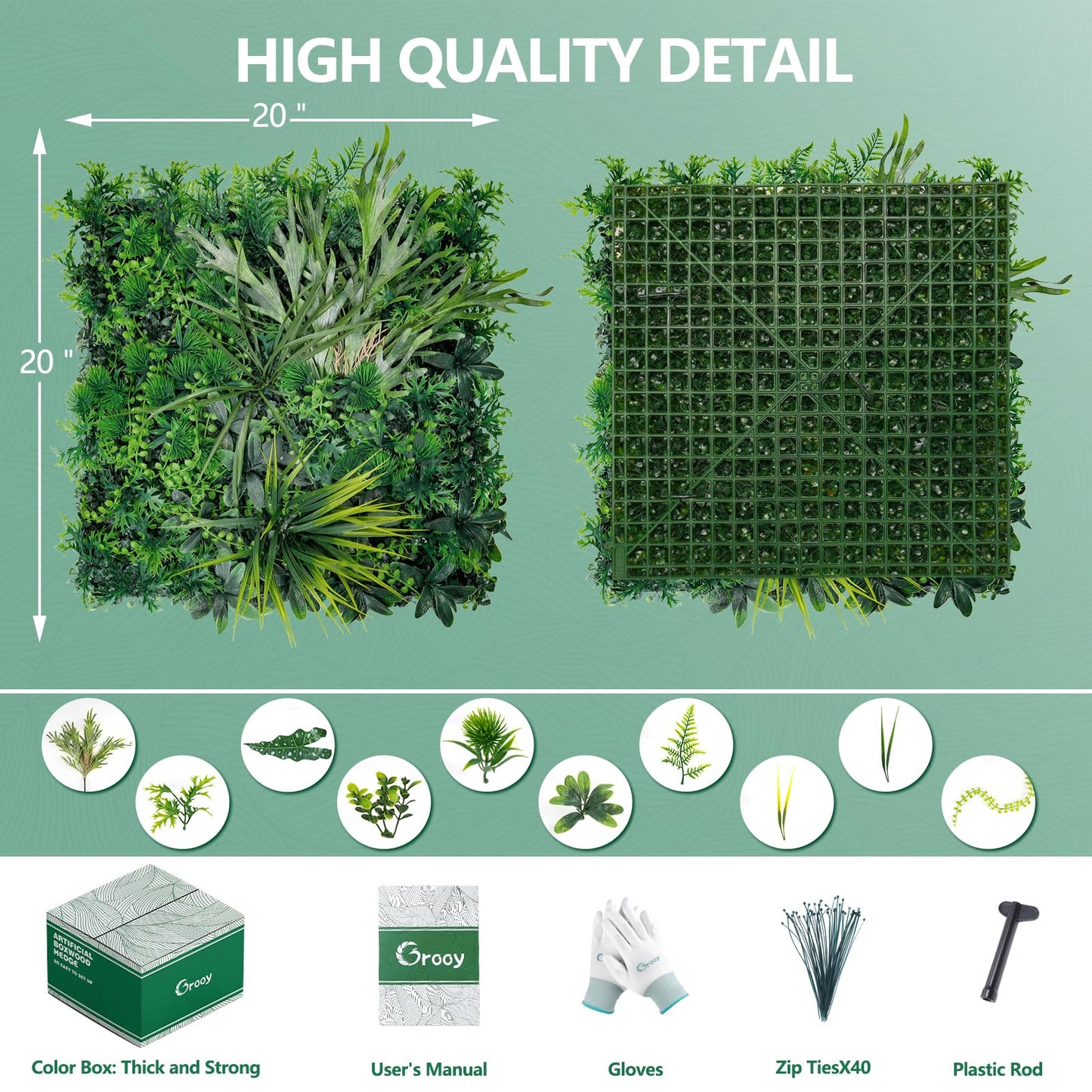 Grooy 20"X20" Grass Wall, 12PCS Boxwood Panels UV-Protected Faux Grass Backdrop Wall,Greenery Privacy Hedge Screen for Outdoor Garden Patio, Indoor Party Balcony Fence Decor