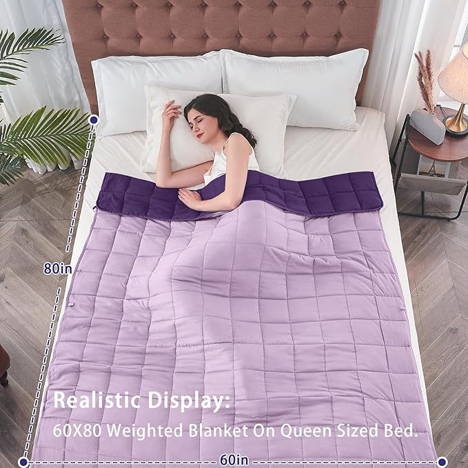 yescool Weighted Blanket for Adults (20 Lbs, 60”X 80”, Purple) Heavy Thick Bed Blanket Queen/Full Size for Sleeping Perfect for 190-210 Lbs, Cozy Gifts for Women, Machine Washable