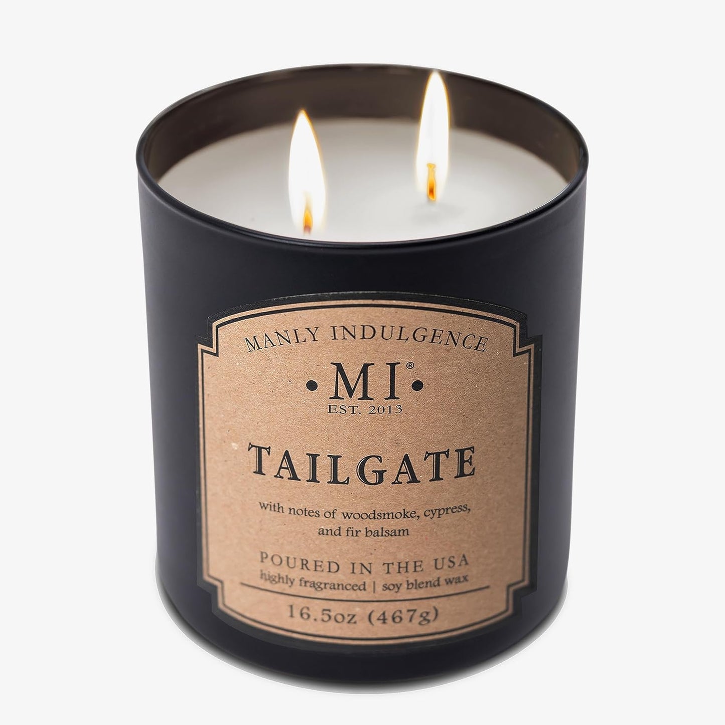 Manly Indulgence Tailgate Scented Candles for Men, 2 Wick, 16.5 oz Premium Soy Blend Wax, 60H Burn, Candles for Home Scented - Made in The USA