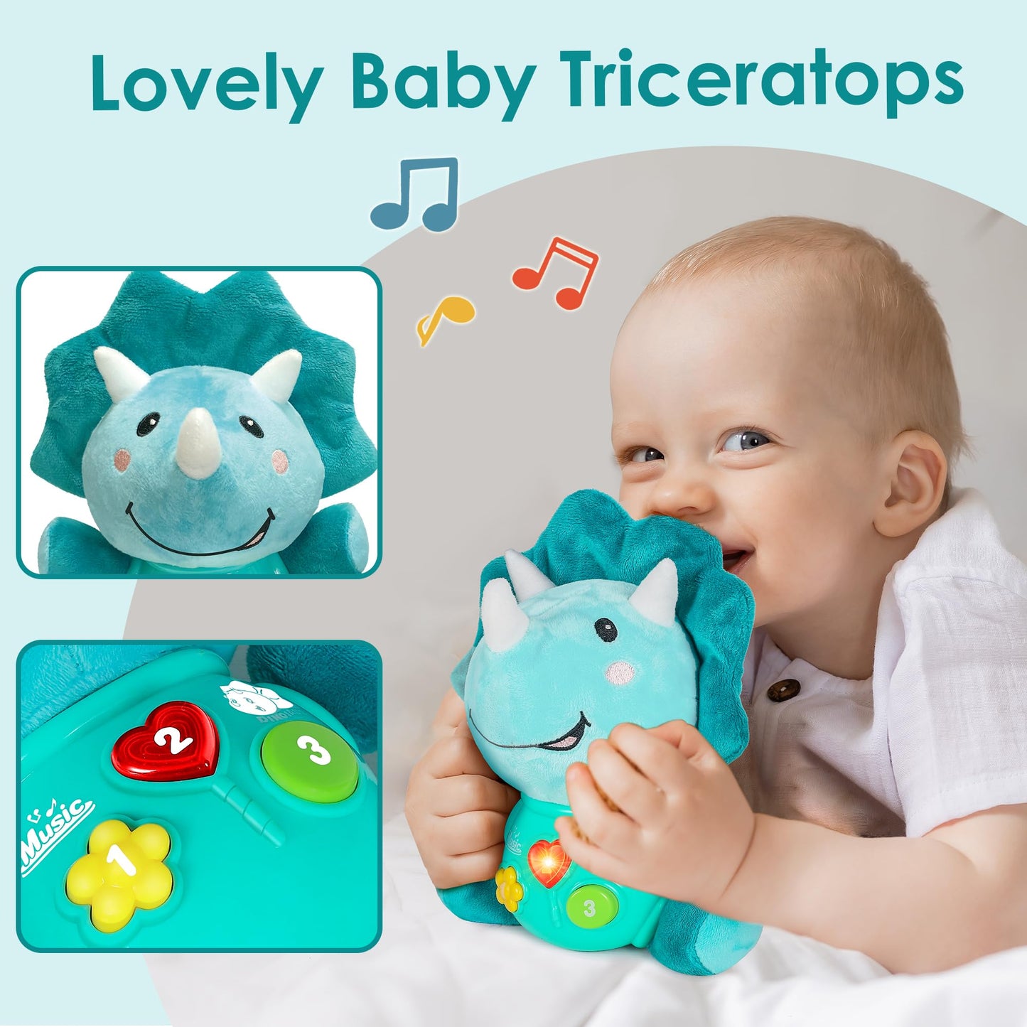 iPlay, iLearn Baby Dinosaur Musical Toys, Newborn Boys Gift, Soft Dino Plush Stuffed Animal, Infant Light Music Time, 1st Valentine's Easter Basket Stuffer 0 1 2 3 6 9 12 18 Month 1-3 Yrs Toddler Girl