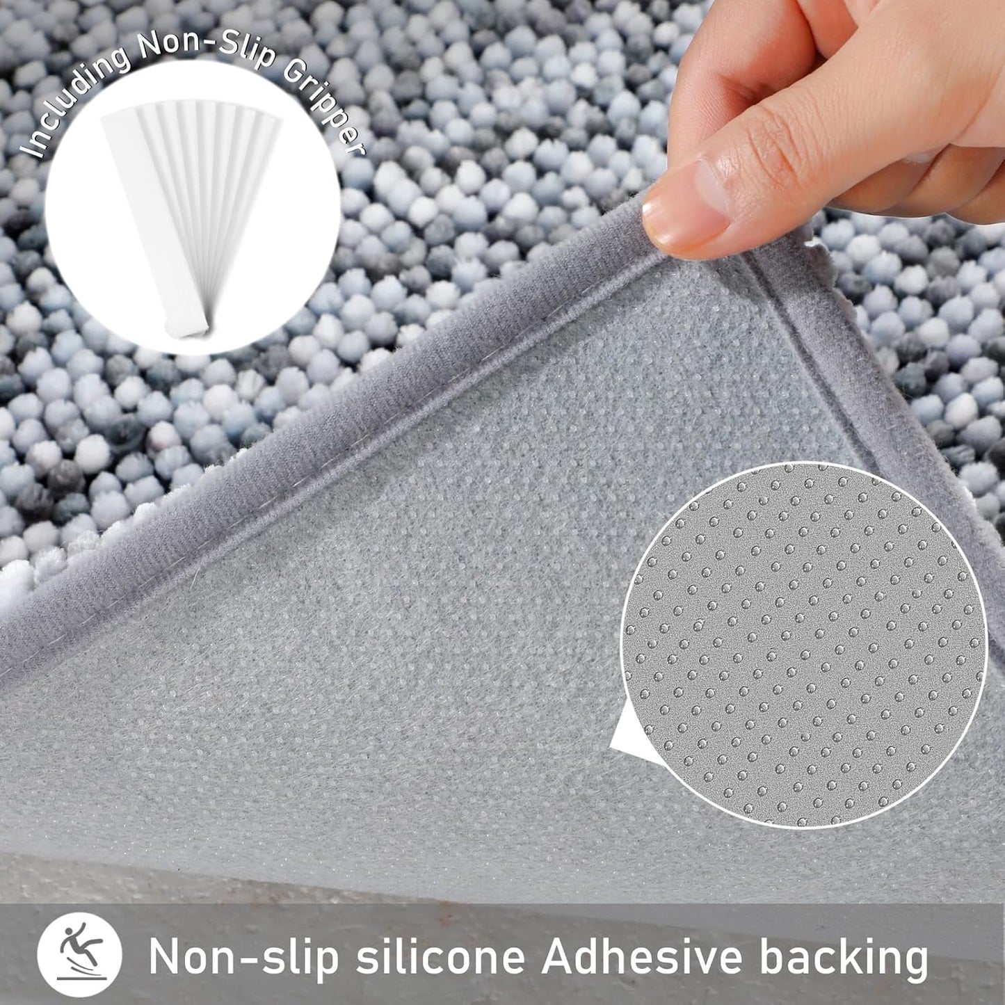 Yimobra Bath Mats for Bathroom Non Slip, 36x24, Extra Soft Chenille Bathroom Rugs, Luxury Fluffy Long Matts for Tub, Plush Shaggy Carpet, Water Absorb, Machine Washable, Light Grey & Dark Grey