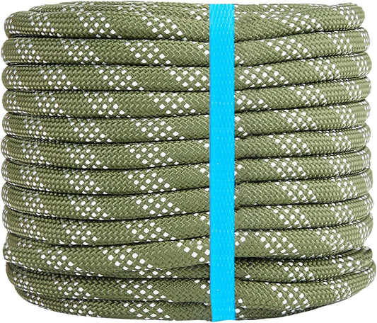 1/2 Inch 50ft Double Braided Polyester Arborist Rope, Heavy Duty Nylon Rope for Anchor, Tree Work, Cargo, Pulling, Sailing(ArmyGreen)