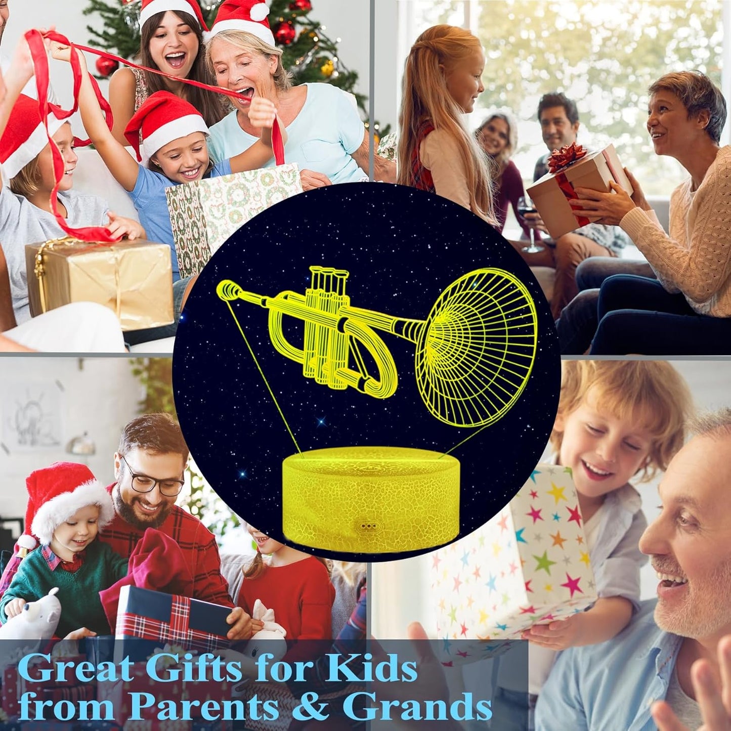 Trumpet Night Light, Trumpet Gifts, 3D Illusion Lamp with 16 Colors Changing, Timer, 4 Flash Modes and Dimmable, Kids Boys Girls Room Decoration, Holiday Xmas Gifts