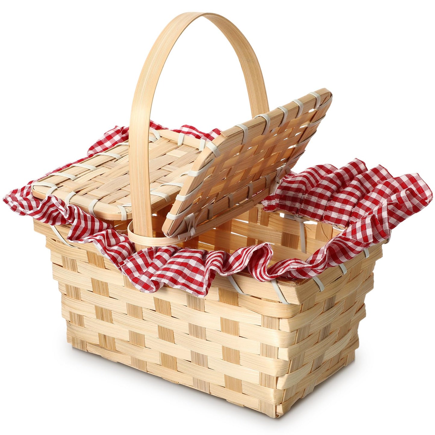 Teenyyou Mini Picnic Basket, Costume Accessory, Small Gingham Picnic Hamper for Halloween Women Costume Cosplay Accessory Hooded Cape Masquerade Dress up(Red and White)