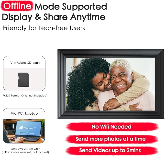 Digital Picture Frame, 10.1 inch Frameo Digital Frame WiFi, 1280*800 IPS HD Touchscreen, 32GB Storage, Instant Share Pictures Video, Smart Photo Frame Electronic, Gifts for Mom, House Warming, Black