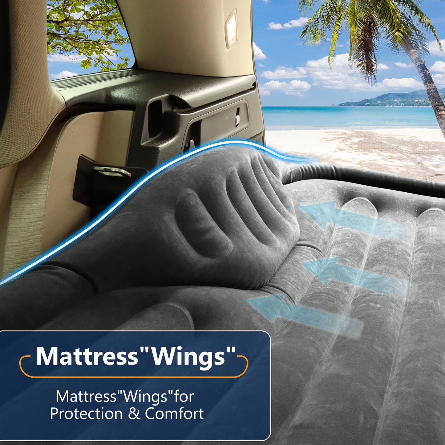 AKUDY Self-Inflating SUV Air Mattress with Built in Electric Pump，car air Mattress with Pillow for Trunk，Portable car Mattress for Travle and Camping, Dark Grey