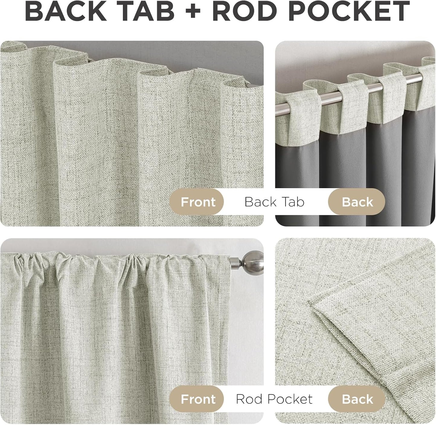 Joydeco 100% Blackout Curtains for Bedroom - Natural Linen Curtains 70" W x 96" L Long, Thermal Insulated 1 Panels Light Beige. Room Darkening Light Blocking Drapes for Living Room