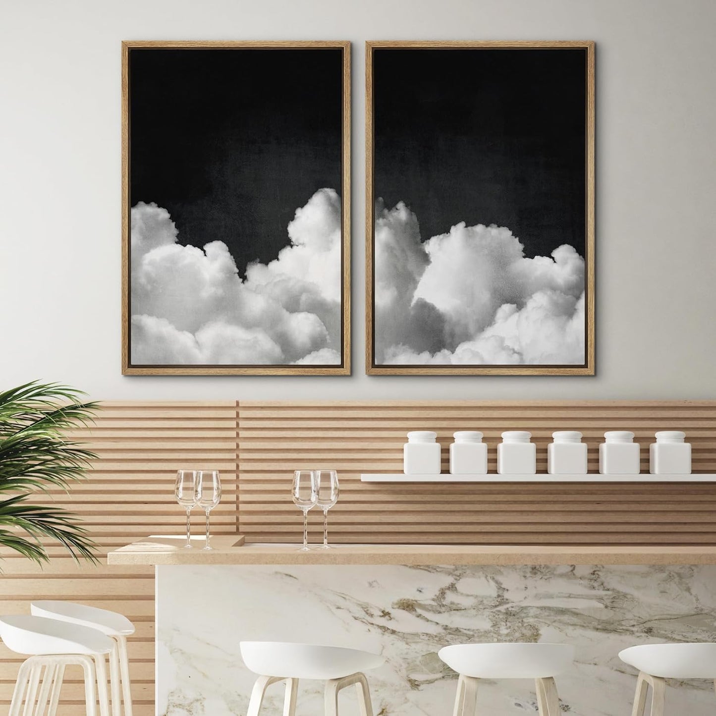 SIGNWIN Framed Canvas Print Wall Art Moody Black and White Cloud Illustrations Modern Art Decorative Contemporary for Living Room, Bedroom, Office - 16"x24"x2 Natural