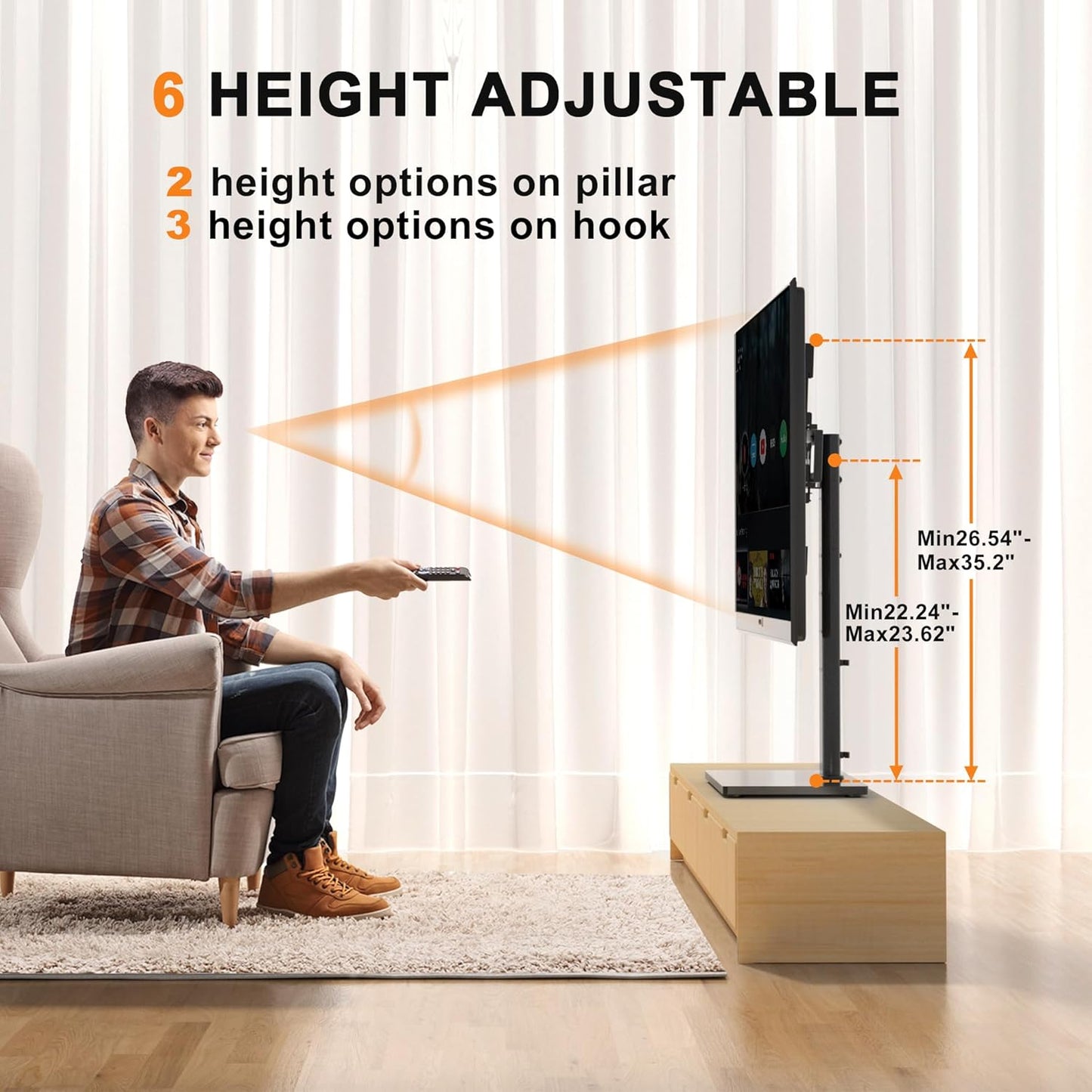 Universal Swivel TV Stand Base Table Top TV Stand for 23-60 Inch TVs 70 Degree Swivel, 6 Height Adjustable Monitor Mount Stand, Max VESA 400x400mm,Holds up to 88lbs TS206