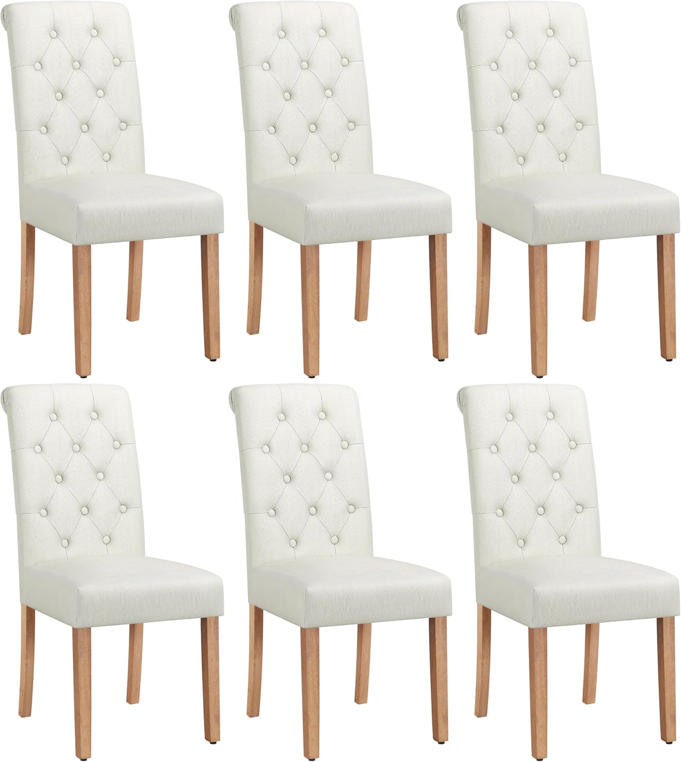 Yaheetech Dining Chairs Set of 6 Fabric Upholstered Dining Room Chairs with Button Tufted High Back and Solid Wood Legs for Kitchen/Living Room/Restaurant, Modern Style, Beige