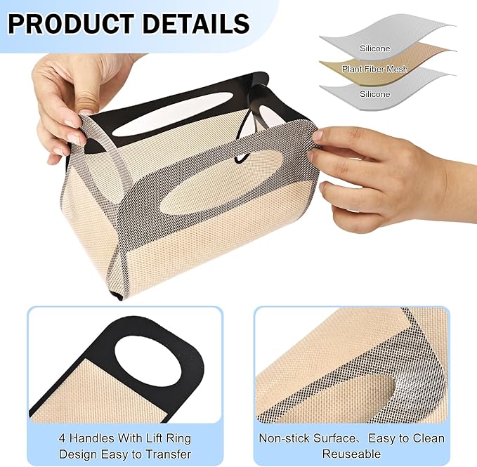 2-Pack Reusable Silicone Bread Sling for Sourdough – Non-Stick, Heat-Resistant Baking Mat with 4 Handles, Easy-Release Oven Liner Fits 9x5" or 1.5lb Loaf Pans