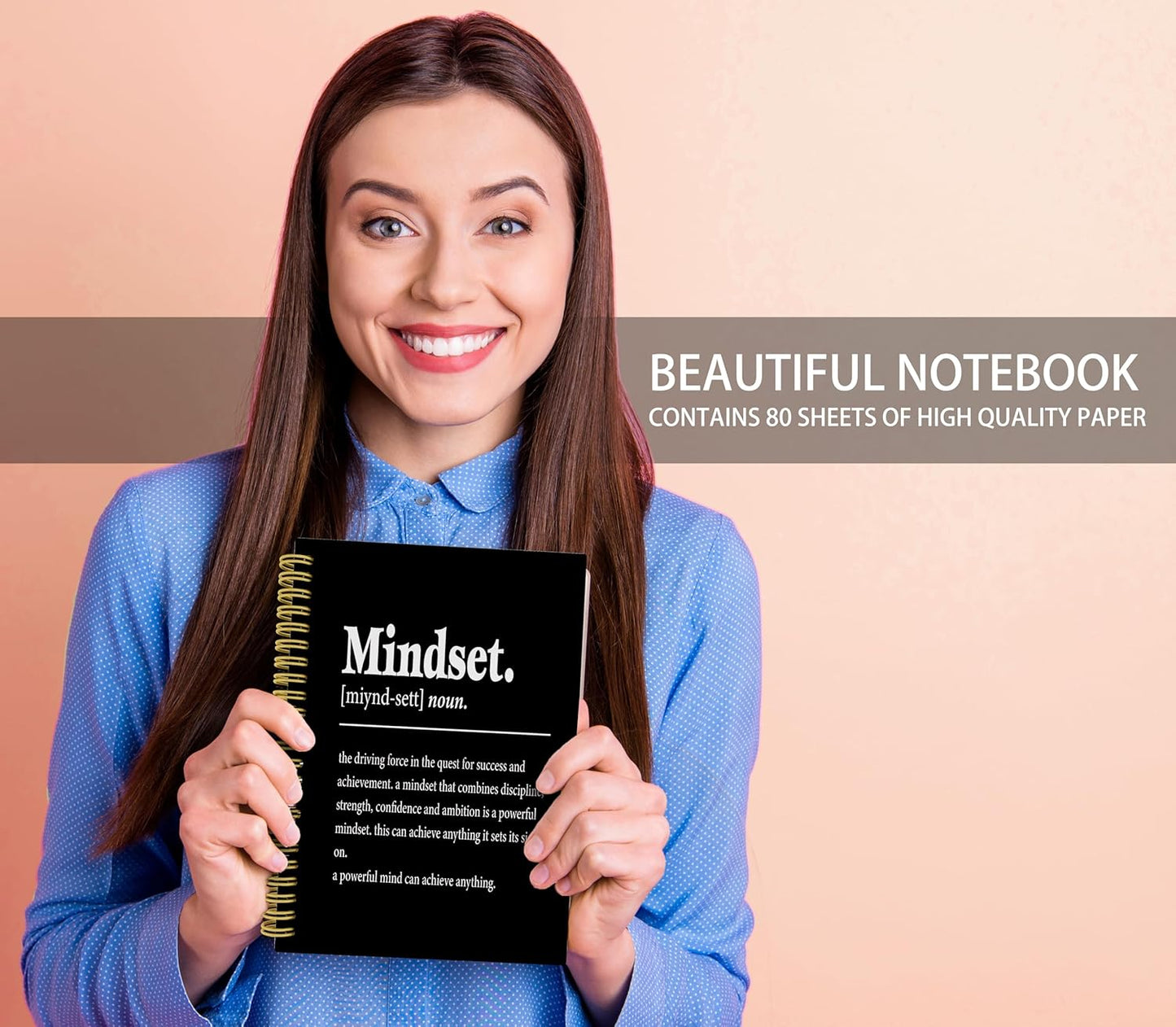 Knibeo Mindset Inspirational Notebooks Journal - Notebooks for School, 5.5×8.3 Inch Inspirational Spiral Bound Notebook with 164 Pages, College School Supplies(Black)