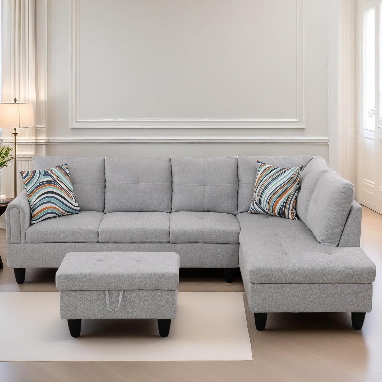 L Shaped Sectional Couches for Living Room, Modern Modular Sectional Sofa with Ottoman Storage, Comfy L Shaped Couch with Chaise for Bedroom Apartment Furniture, Gray