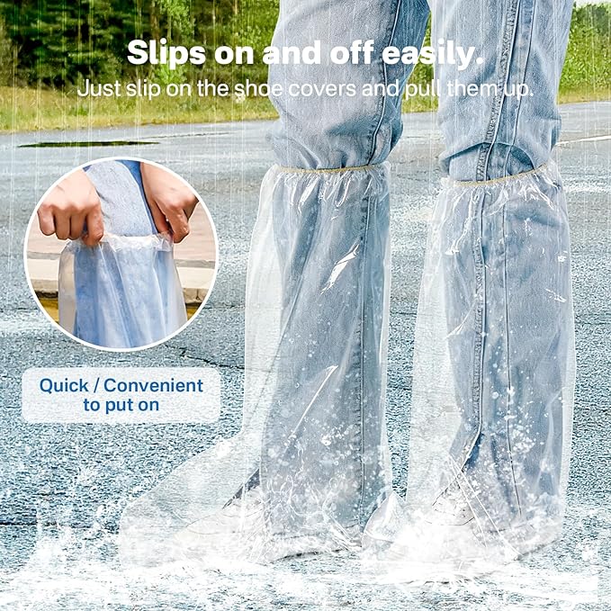 12 Pairs Waterproof Shoe Covers Plastic Boot Covers Disposable Thicker Long Rain Shoes and Boots Cover Non-Slip,Indoor Outdoor Overshoes for Men and Women