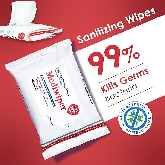 Mediwiper 80Count, Alcohol-Free Sanitizing Wipes, Antibacterial Wet Wipe, Travel Hand Sanitizer (80 Count)