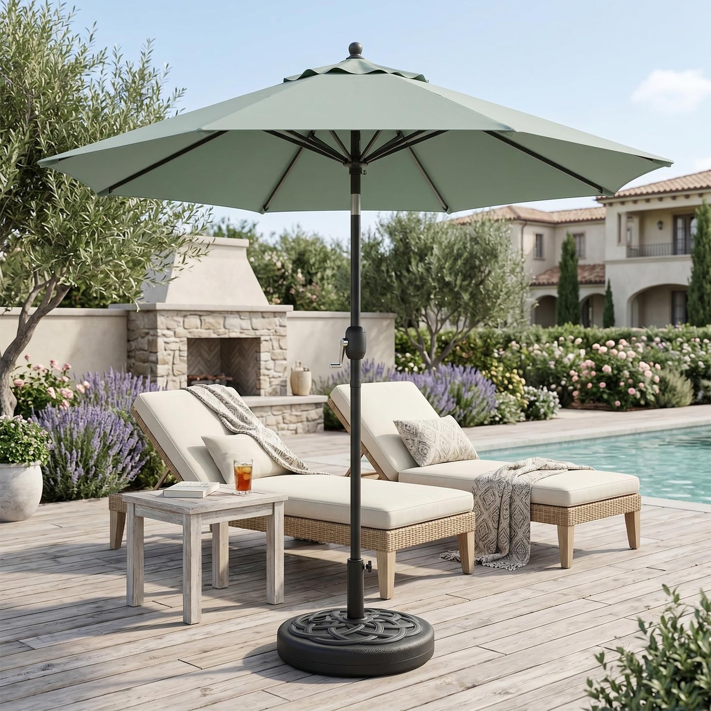 T&Jero Round Heavy Duty Plastic Patio Umbrella Base Stand Weight for Outdoor, 112 lb with Water and Sand Filled, Black