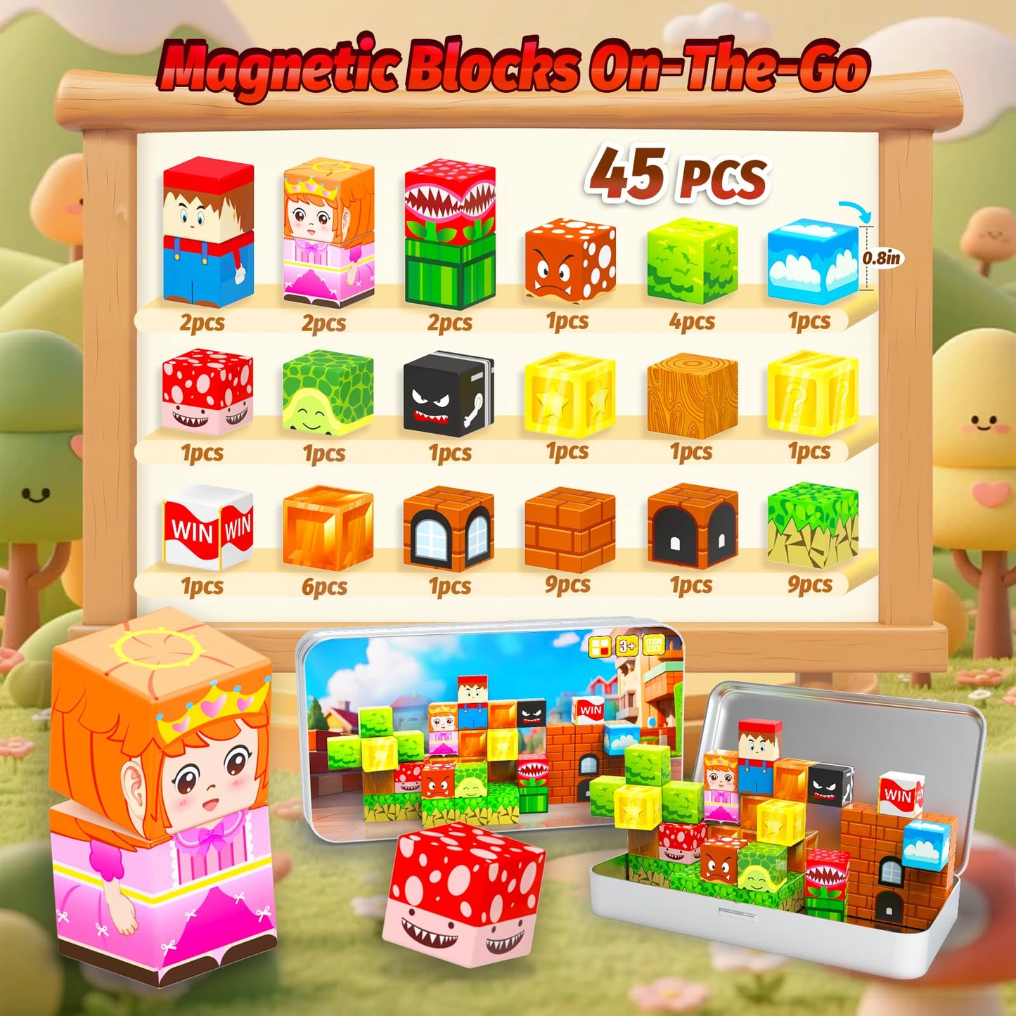 DANIUBE Mini Magnetic Blocks for Kids, 45PCS Travel Magnetic Block Cubes with Iron Box, Stacking Magnets Building Toys, Montessori Educational Construction Toys for Toddlers Gifts.