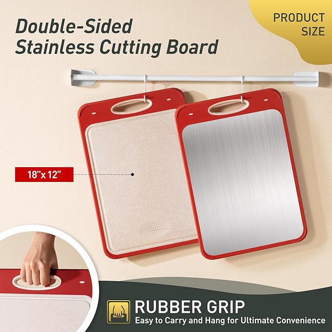 2 in 1 Stainless Steel Cutting Board with Handle Double Sided Steel Large Cutting Boards for Kitchen Gifts Best Mama Mommy Bonus Busy Mom Ever Christmas Xmas Birthday Good Unique Useful Present