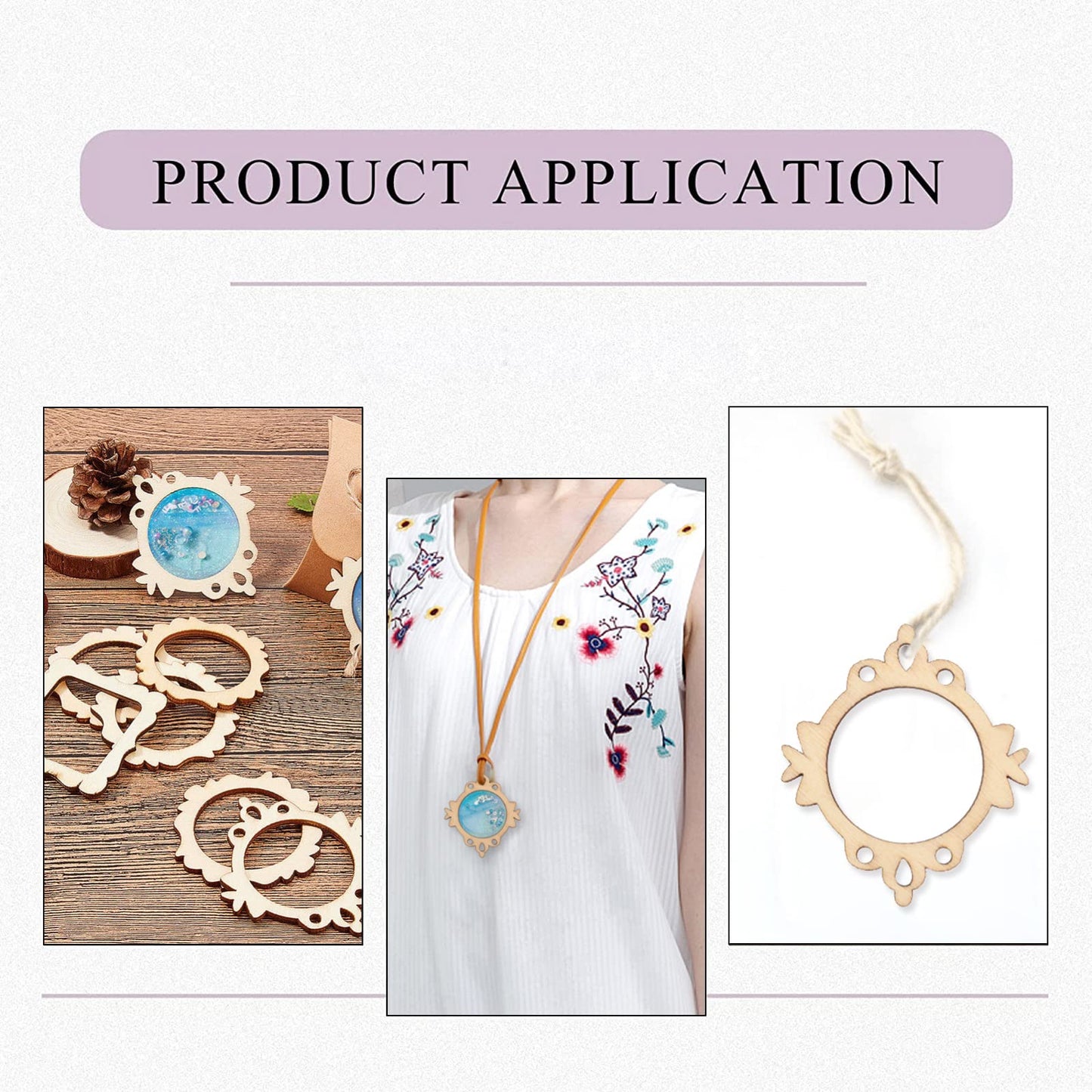 LiQunSweet 100-Pieces 48~64mm Undyed Wood Photo Frame Pendants Wooden Cutout Unfinished Necklace Earrings Charms Mixed Shape for Jewelry Making DIY Craft
