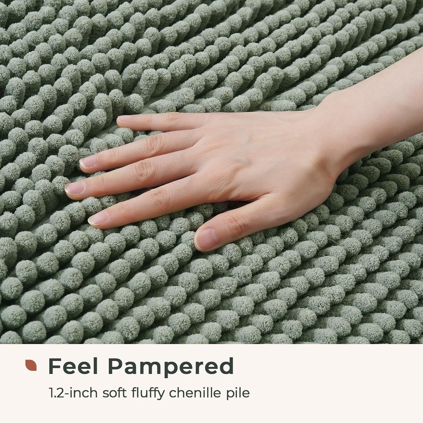 FRESHMINT Large Chenille Bathroom Rugs Mat 36"x24", Non-Slip Bath Mat for Bathroom Floor & Bathtub, Washable Shower Shag Bath Rugs, Soft Fluffy Thick Water Absorbent Microfiber Shower Mat, Sage Green