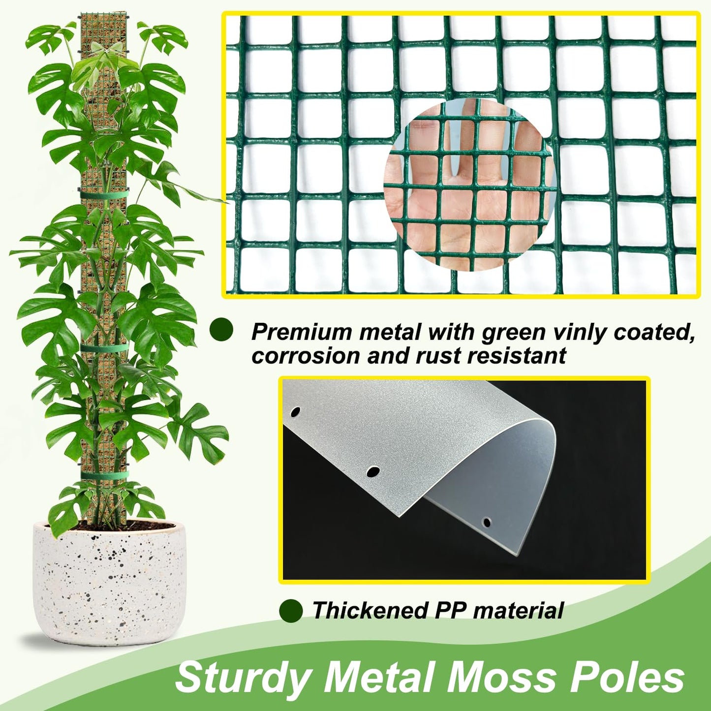 60"/40"/24" Metal Moss Pole, D Shape Sphagnum Moss Pole, Moss Poles for Climbing Plants, Monstera, Indoor Climbing Plants (3 Each of 40" 24")