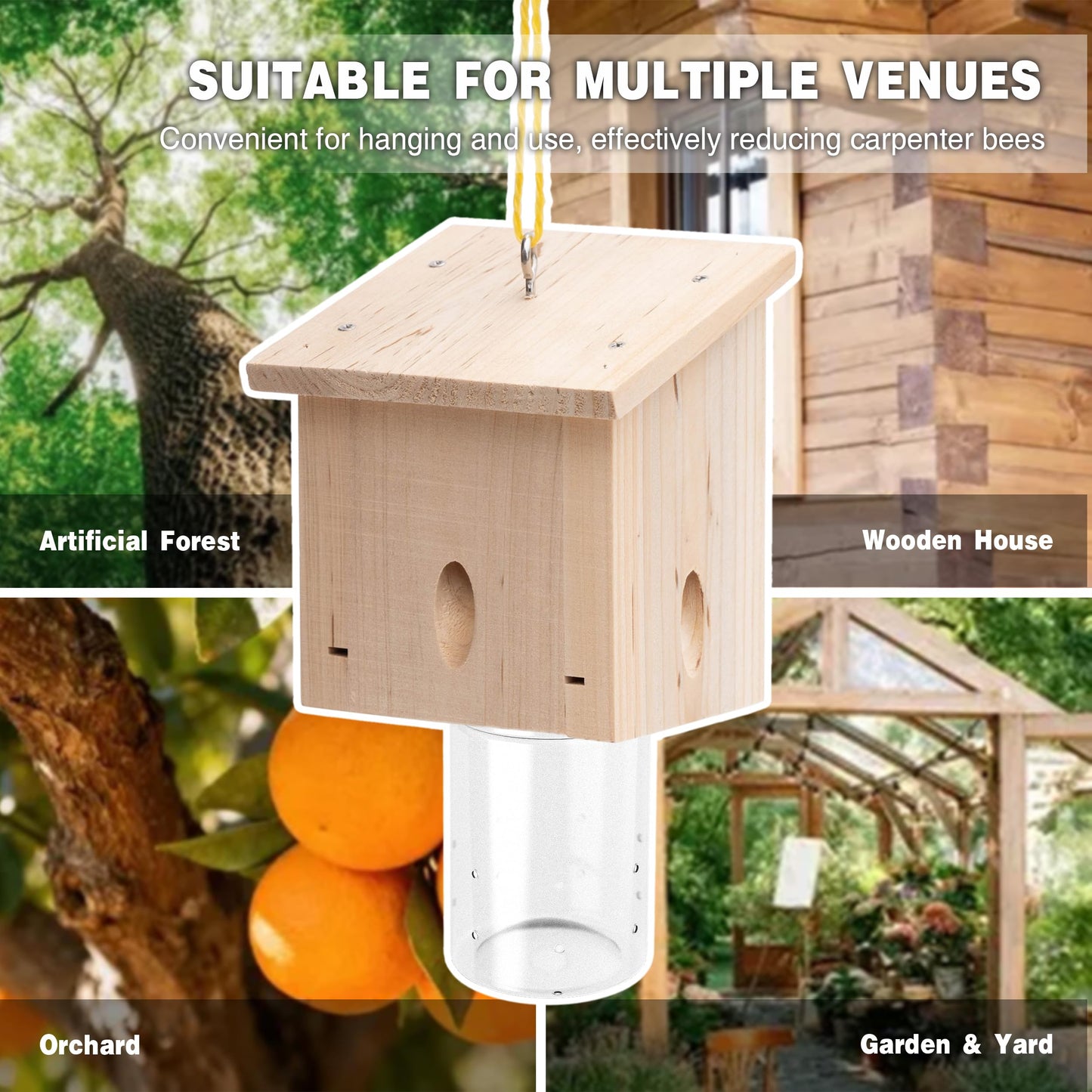 Carpenter Bee Trap for Outside - Pentroof Style Nature Hanging Wood Carpenter Bee Traps Outdoor - Best Bee Trap - Insect Traps with Removable Vault (1 Pack)