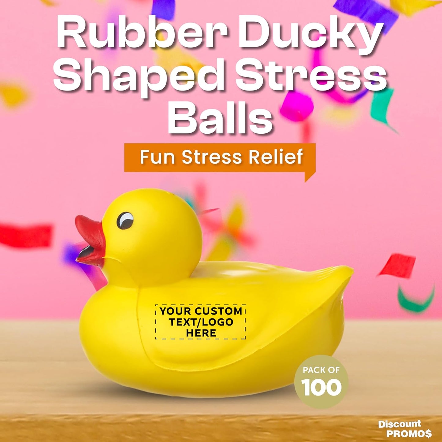 DISCOUNT PROMOS Custom Rubber Ducky Squeeze Balls Set of 100, Personalized Bulk Pack - Perfect for Promotional Giveaways - Yellow