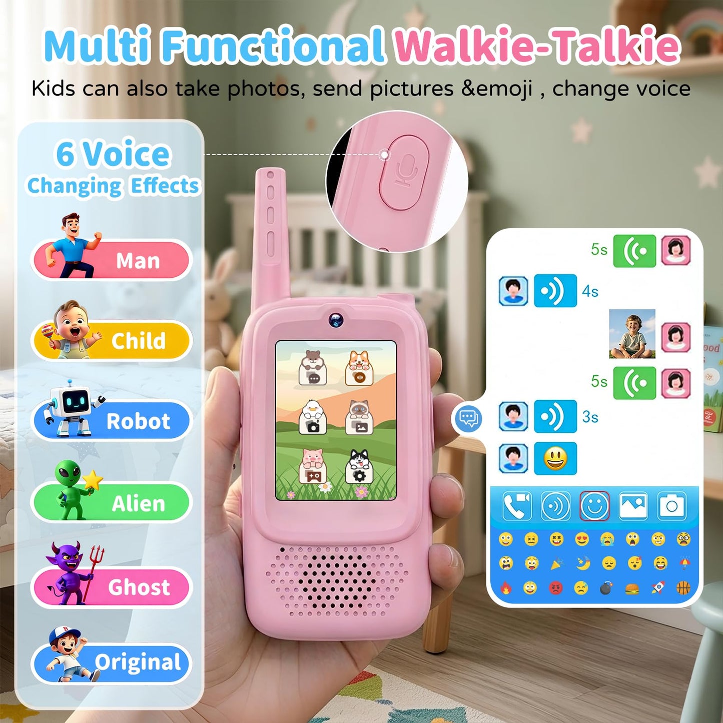 Video Walkie Talkies for Kids, 2 Pack Rechargeable Long Range Walkie-Talkie with HD Camera, Birthday Gift Toys for Girls Boys Ages 3-12 Indoor Outdoor Toys for Family Games, Camping, Hiking, Pink