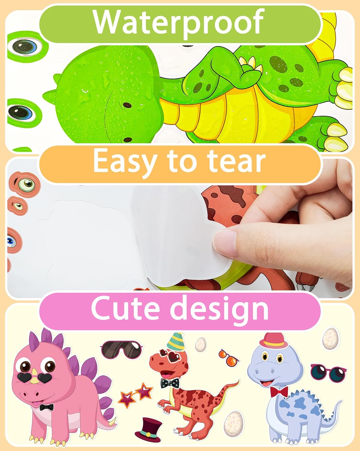 24 Pcs Make Your Own Dinosaur Sticker Sheets, Dinosaur Party Favors Face Stickers for Kids Boys Toddlers Crafts Activities Gift Bags Birthday Party Valentines Day Gifts for Kids Classroom